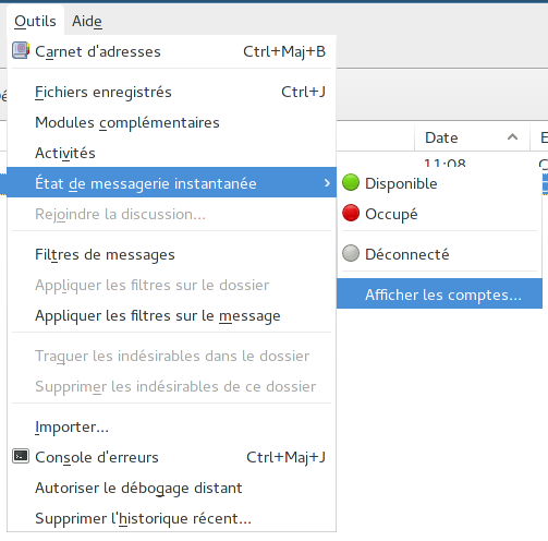 Afficher les comptes de messagerie instantanée dans Thunderbird