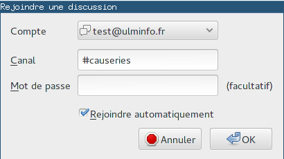 Boîte de dialogue “Rejoindre une discussion” dans Thunderbird