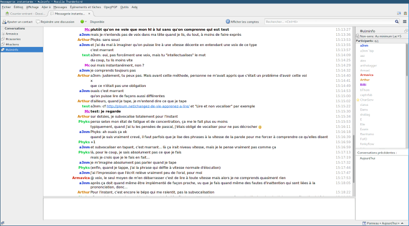 Vue de la fenêtre IRC dans Thunderbird