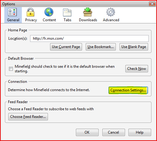 Options de connection dans Firefox